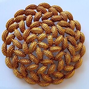 Vintage Monet Round Gold Tone Textured Brooch Pin